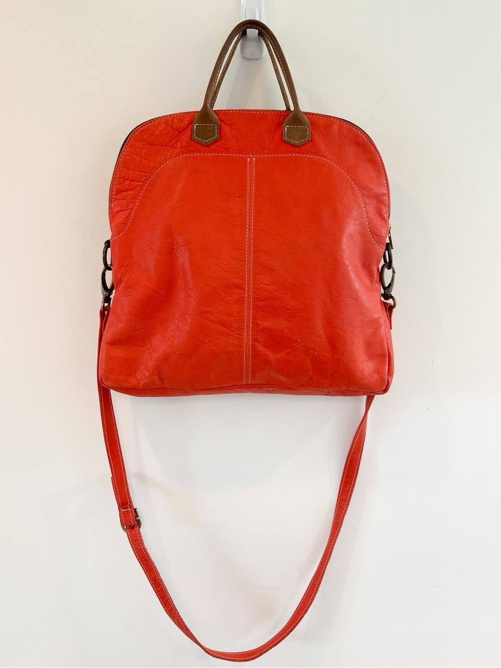C.A.S. Hand Made Leather Fold Over Convertible Bag by Cara Desjardins Red Orange